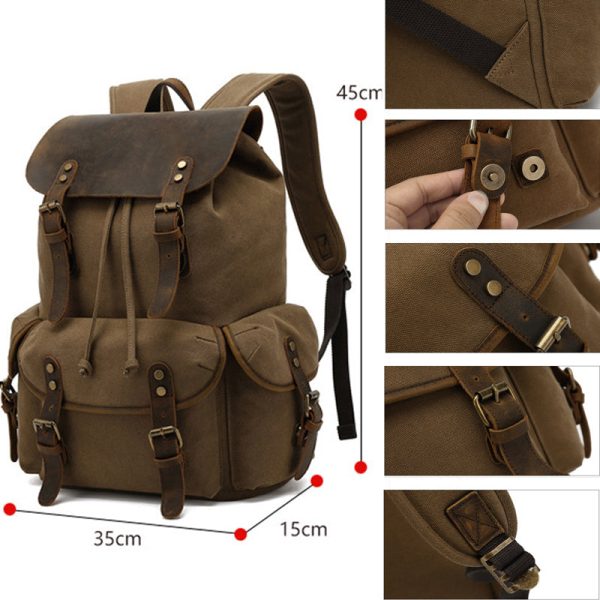 Canvas Backpack Drawstring Bookbag Fit 15.6in Laptop - Image 3