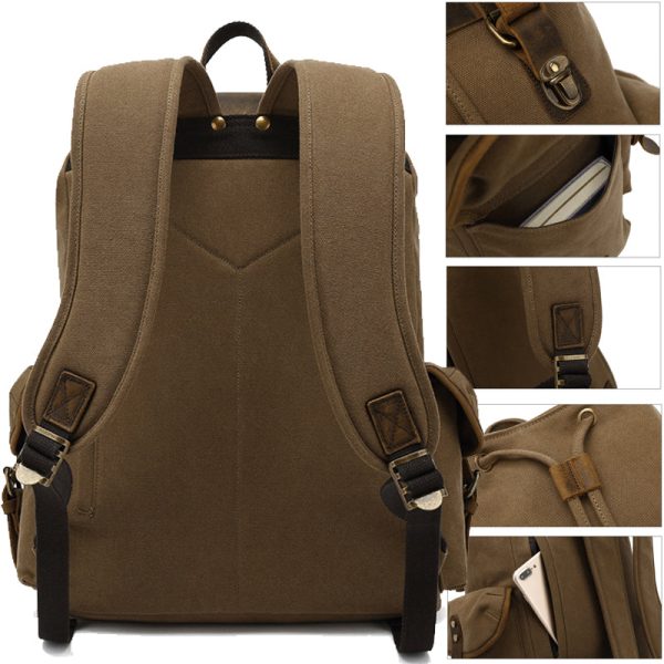 Canvas Backpack Drawstring Bookbag Fit 15.6in Laptop - Image 4