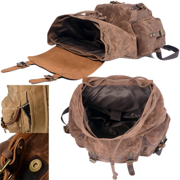 Vintage Leather & Canvas Backpack For Men - Image 2