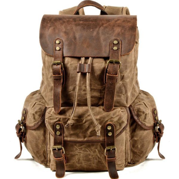 Vintage Leather & Canvas Backpack For Men - Image 9