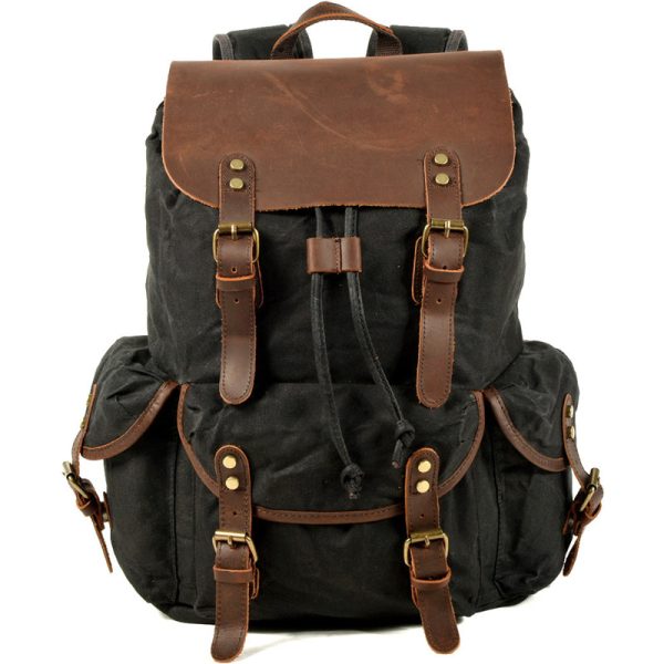 Vintage Leather & Canvas Backpack For Men - Image 8