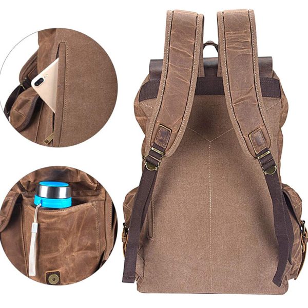 Vintage Leather & Canvas Backpack For Men - Image 3