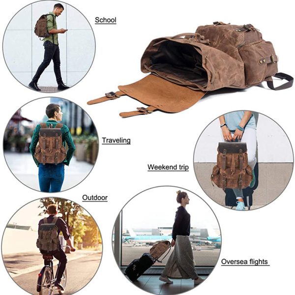 Vintage Leather & Canvas Backpack For Men - Image 4