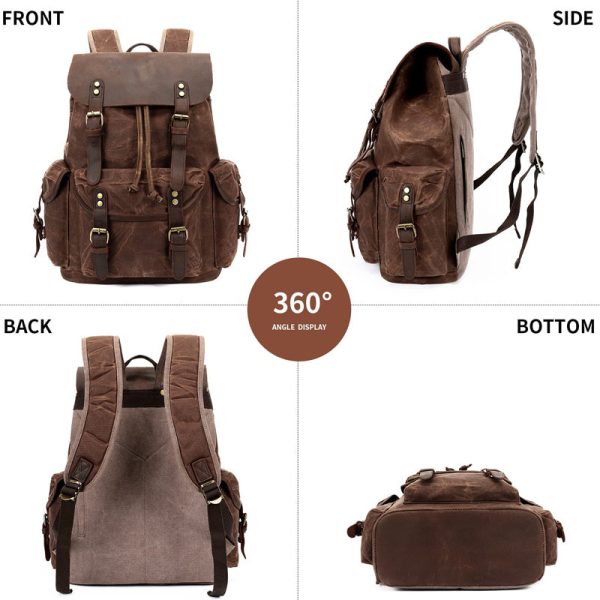 Vintage Leather & Canvas Backpack For Men - Image 5