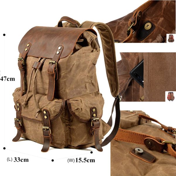 Vintage Leather & Canvas Backpack For Men - Image 6