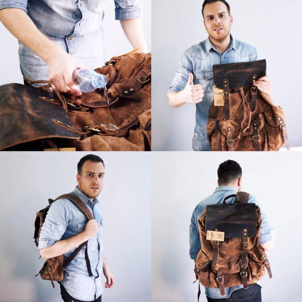 Vintage Leather & Canvas Backpack For Men - Image 7