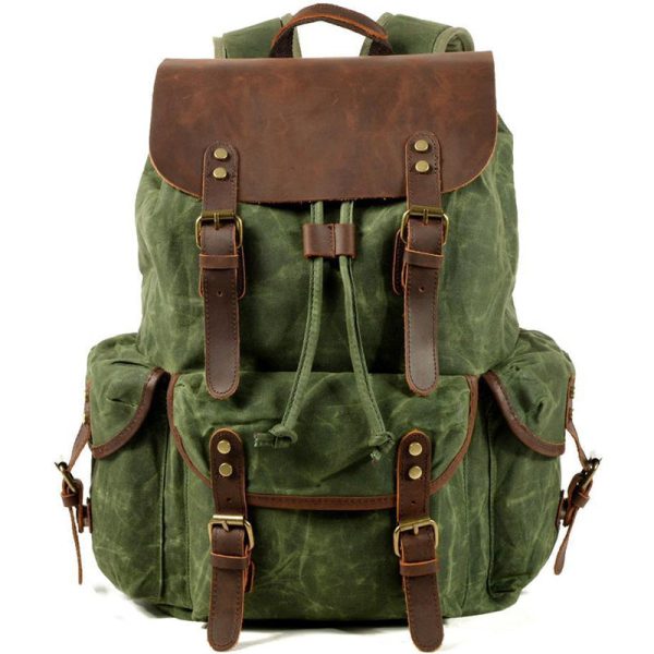 Vintage Leather & Canvas Backpack For Men - Image 13
