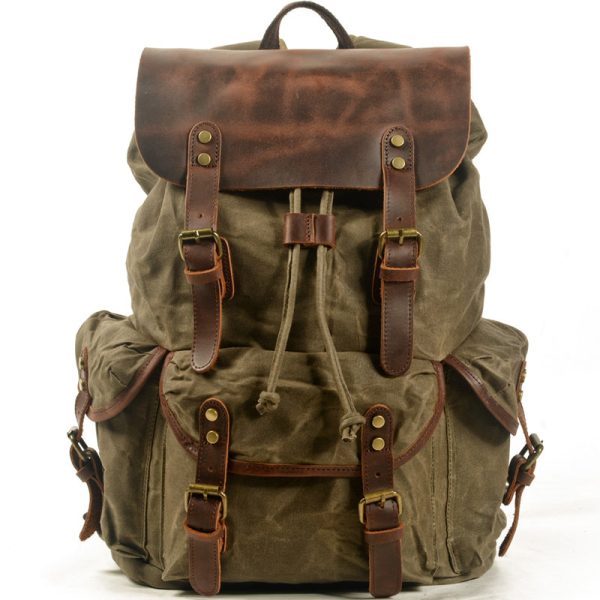 Vintage Leather & Canvas Backpack For Men - Image 12
