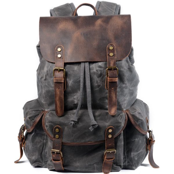 Vintage Leather & Canvas Backpack For Men - Image 11