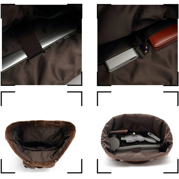 Anti-theft Oil Wax Canvas Backpack Roll Top - Image 6