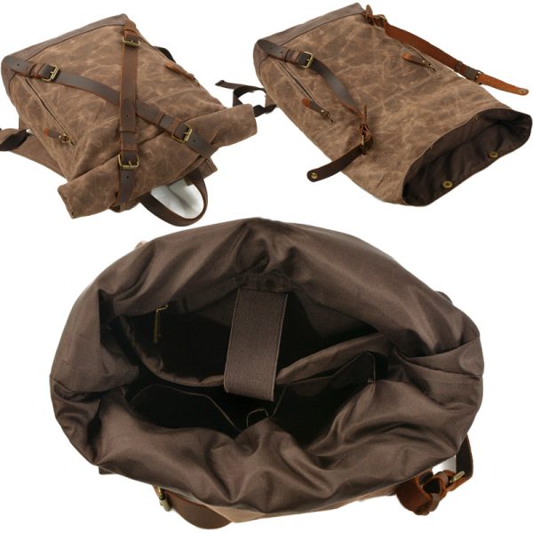 Anti-theft Oil Wax Canvas Backpack Roll Top - Image 4