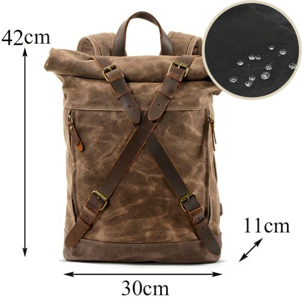 Anti-theft Oil Wax Canvas Backpack Roll Top - Image 5