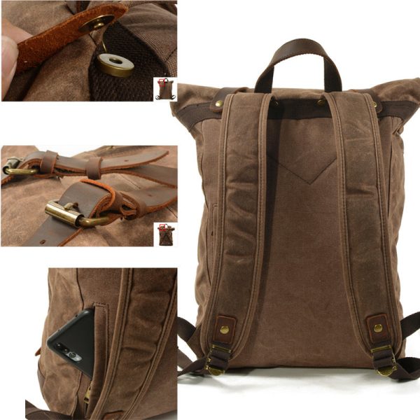 Anti-theft Oil Wax Canvas Backpack Roll Top - Image 7
