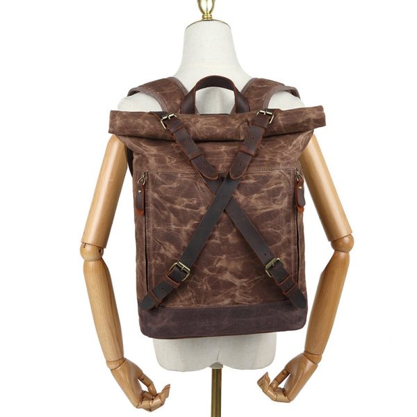 Anti-theft Oil Wax Canvas Backpack Roll Top - Image 3