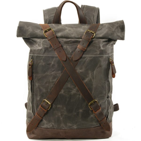 Anti-theft Oil Wax Canvas Backpack Roll Top - Image 10