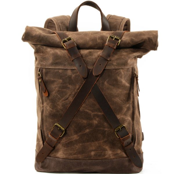 Anti-theft Oil Wax Canvas Backpack Roll Top - Image 9