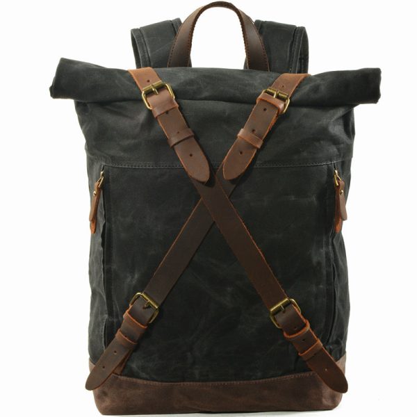 Anti-theft Oil Wax Canvas Backpack Roll Top - Image 8