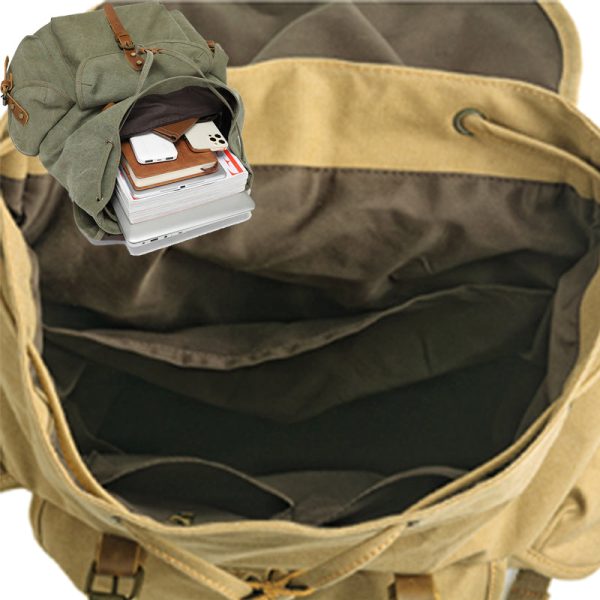 Military Canvas Backpack Students Drawstring Bookbag - Image 2