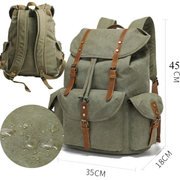 Military Canvas Backpack Students Drawstring Bookbag - Image 3