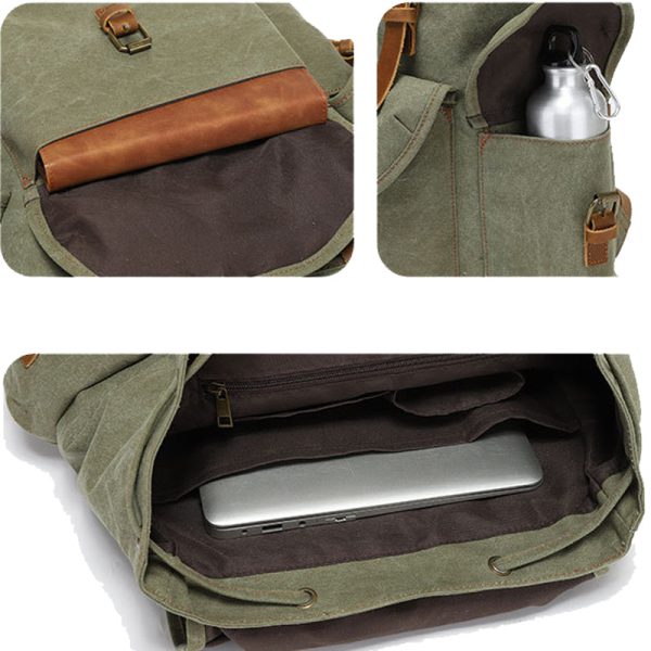 Military Canvas Backpack Students Drawstring Bookbag - Image 4