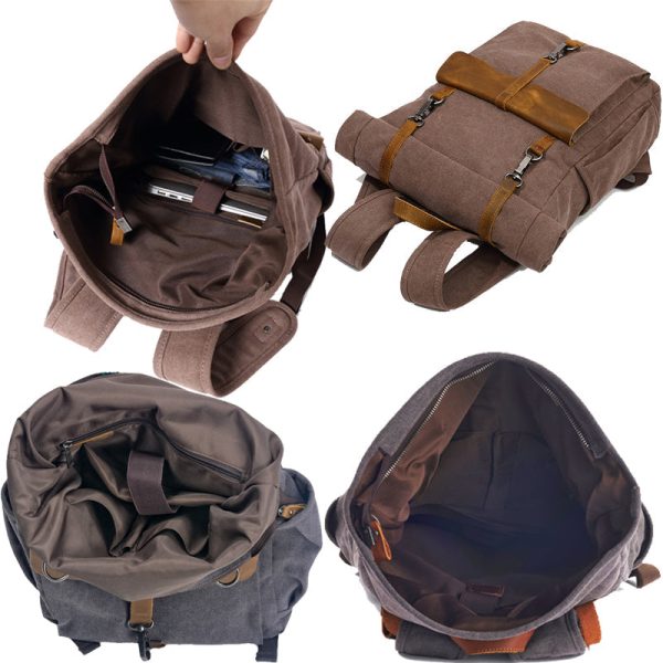 Roll Top Canvas Backpack College School Bag - Image 2