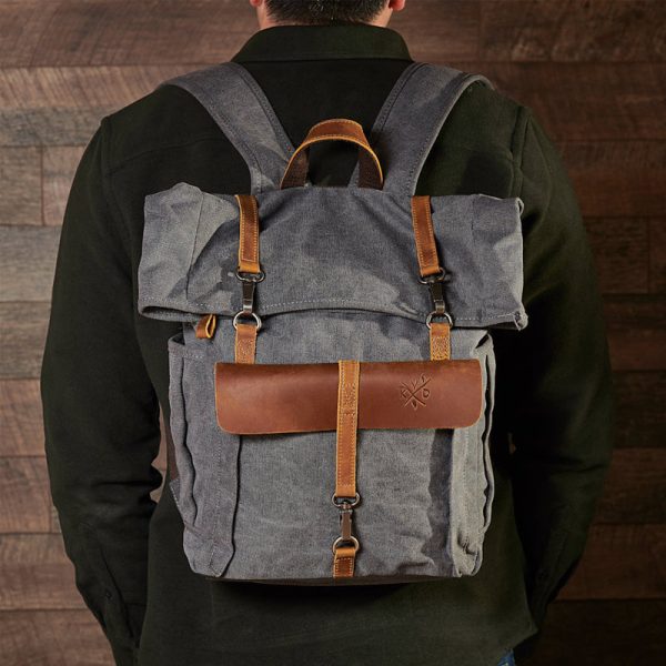 Roll Top Canvas Backpack College School Bag - Image 3