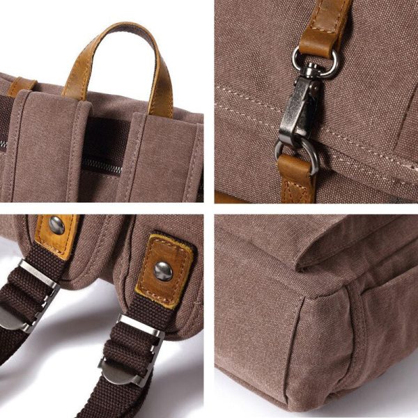 Roll Top Canvas Backpack College School Bag - Image 4