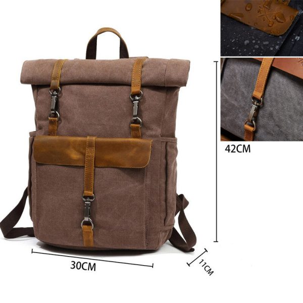 Roll Top Canvas Backpack College School Bag - Image 5