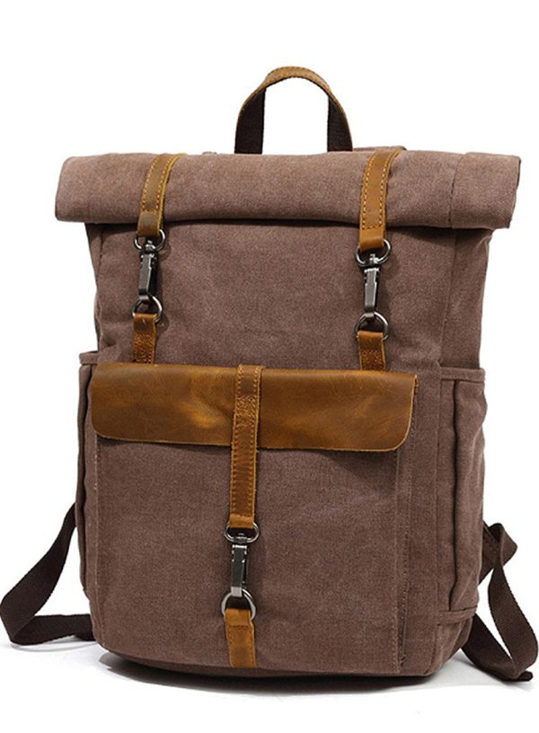 Roll Top Canvas Backpack College School Bag