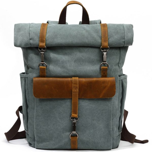 Roll Top Canvas Backpack College School Bag - Image 10