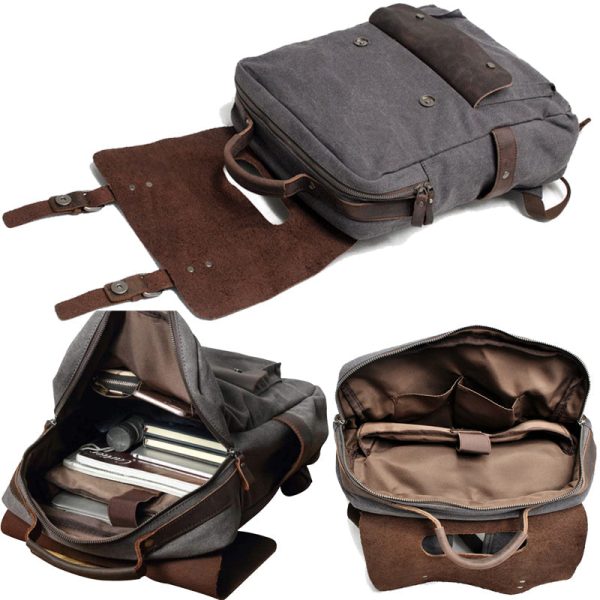 Waterproof Canvas Backpack Men Large Travel Rucksack - Image 2