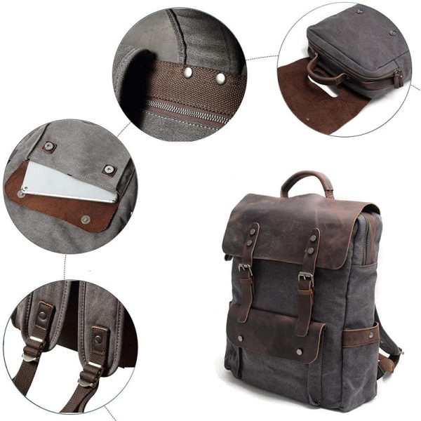 Waterproof Canvas Backpack Men Large Travel Rucksack - Image 5