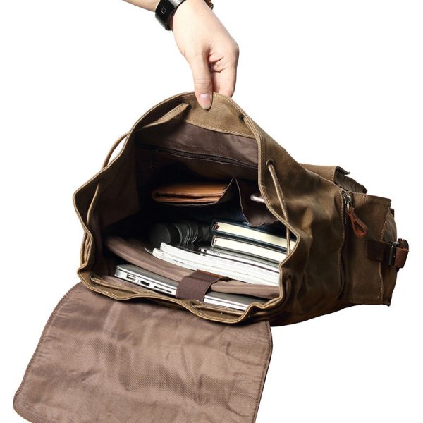 Drawstring Canvas Backpack Travel Laptop Bookbag - Image 2