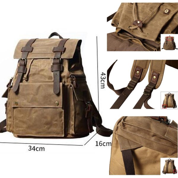 Drawstring Canvas Backpack Travel Laptop Bookbag - Image 3