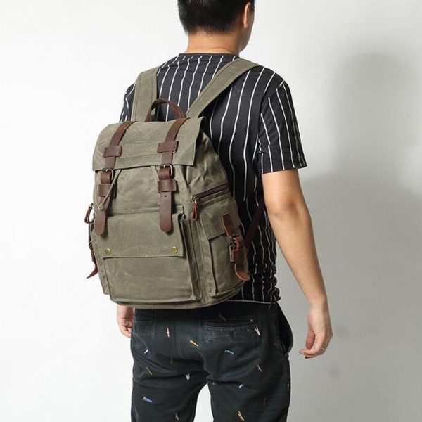 Drawstring Canvas Backpack Travel Laptop Bookbag - Image 6