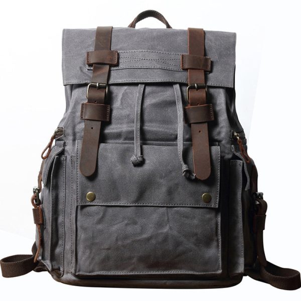 Drawstring Canvas Backpack Travel Laptop Bookbag - Image 9