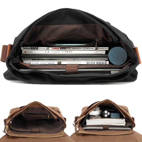 Vintage Canvas Messenger Bag 15.6 in Laptp Bag - Image 2