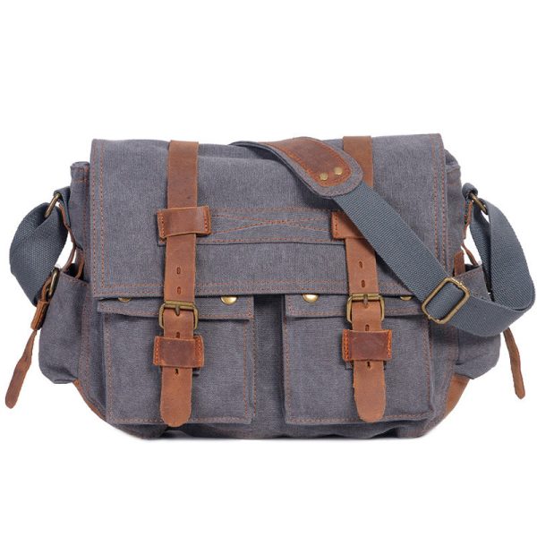 Cross Shoulder Bag Canvas and Leather Satchel - Image 11