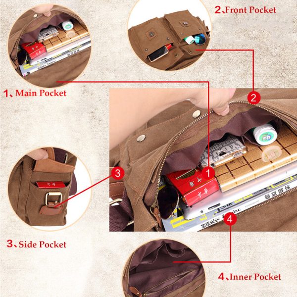 Cross Shoulder Bag Canvas and Leather Satchel - Image 4