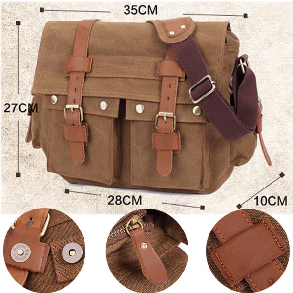 Cross Shoulder Bag Canvas and Leather Satchel - Image 6