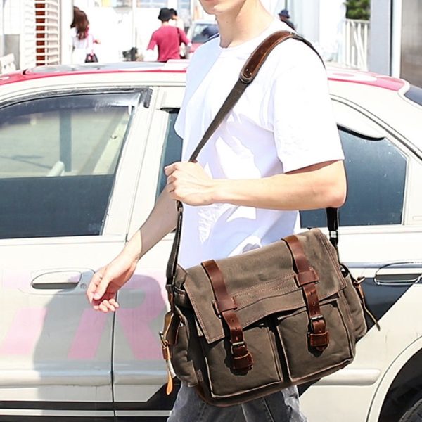 Cross Shoulder Bag Canvas and Leather Satchel - Image 8