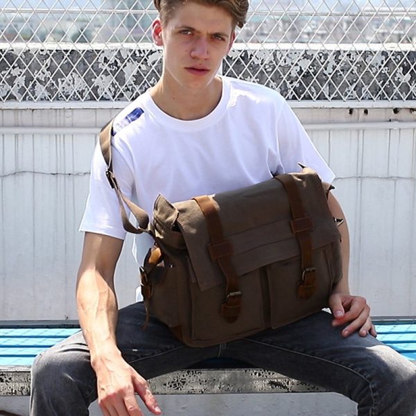 Cross Shoulder Bag Canvas and Leather Satchel - Image 9